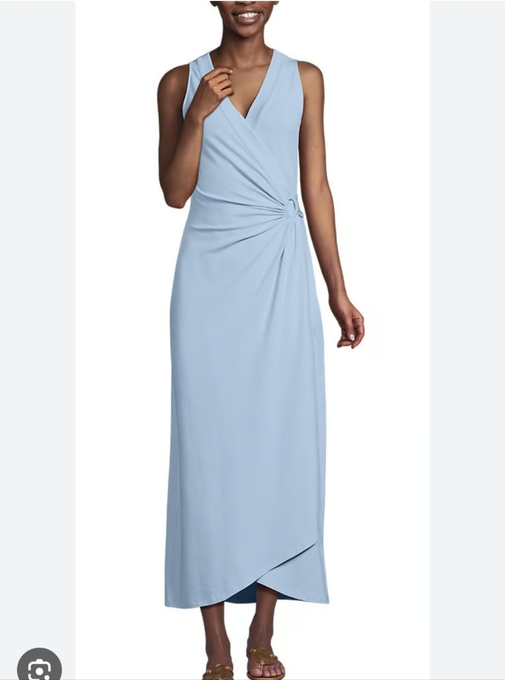 Lands End Light Blue Sleeveless V-Neck Maxi Dress with Ring Detail Size S New